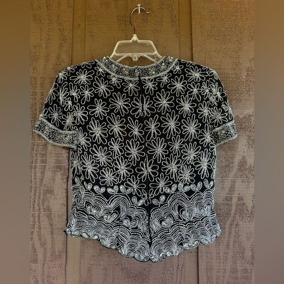 RARE Beautiful Papell Boutique Silk Beaded Evening Blouse size Small Petite - Picture 5 of 7